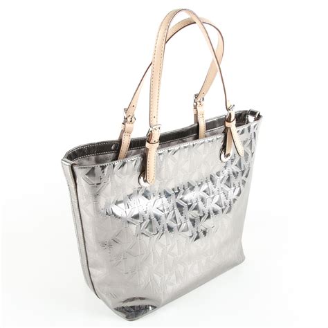 buy michael kors metallic silver tote purse discount|michael kors silver handbags sale.